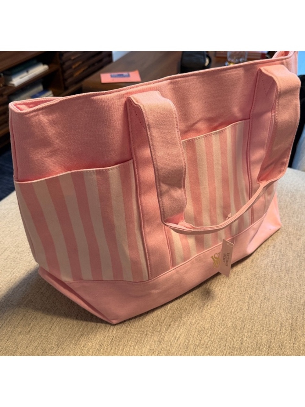 Victoria's Secret Pink Striped Canvas Tote - Picture 8 of 9